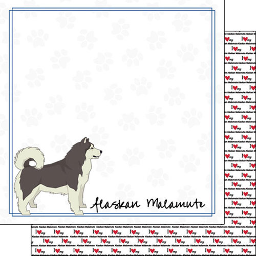 Scrapbook Customs - Puppy Love Collection - 12 x 12 Double Sided Paper - Breed - Alaskan Malamute