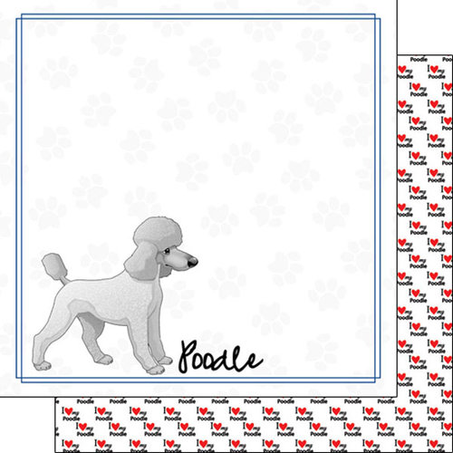 Scrapbook Customs - Puppy Love Collection - 12 x 12 Double Sided Paper - Breed - Poodle