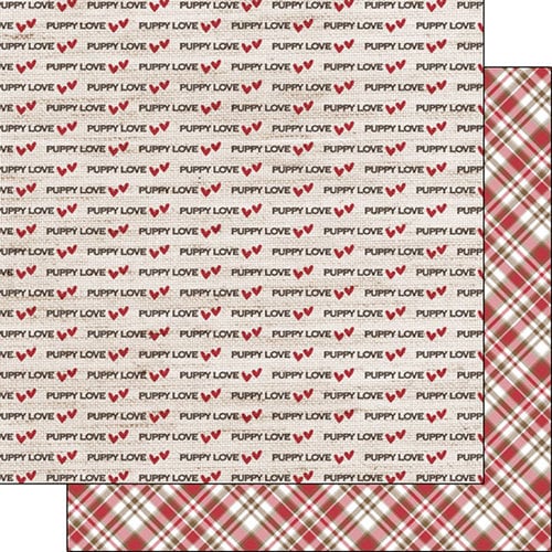 Scrapbook Customs - Puppy Love Collection - 12 x 12 Double Sided Paper - Plaid