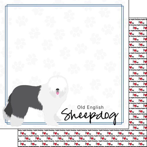 Scrapbook Customs - Puppy Love Collection - 12 x 12 Double Sided Paper - Breed - Old English Sheepdog