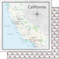 Scrapbook Customs - Adventure Collection - 12 x 12 Double Sided Paper - California Adventure Map