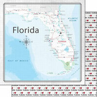 Scrapbook Customs - Adventure Collection - 12 x 12 Double Sided Paper - Florida Adventure Map