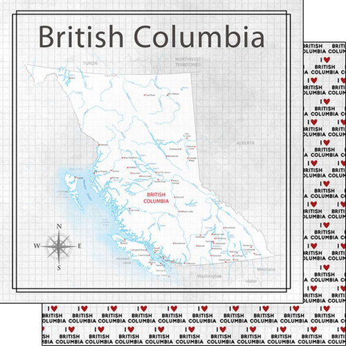 Scrapbook Customs - Canadian Province Adventure Collection - 12 x 12 Double Sided Paper - Adventure Map - British Columbia