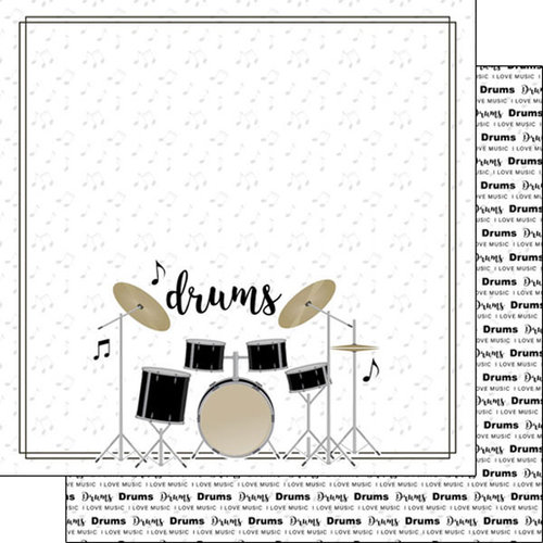 Scrapbook Customs - Music Notes Collection - 12 x 12 Double Sided Paper - Drum Set Notes