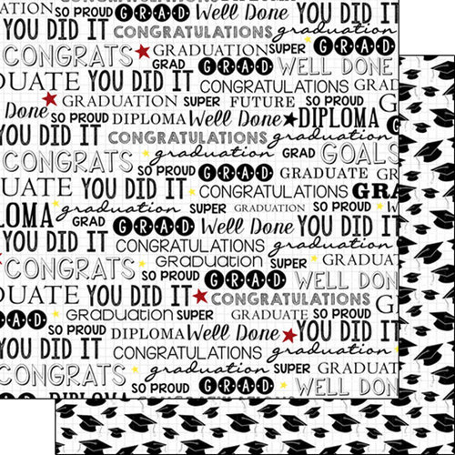 Scrapbook Customs - Graduation Collection - 12 x 12 Double Sided Paper - Black and White Graduation Words