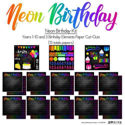 Scrapbook Customs - Neon Birthday Collection - 12 x 12 Paper Pack - Years 1-10