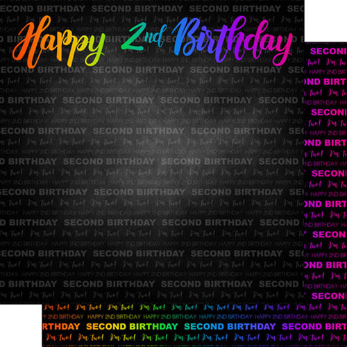 Scrapbook Customs - Neon Birthday Collection - 12 x 12 Double Sided Paper - 2nd Birthday