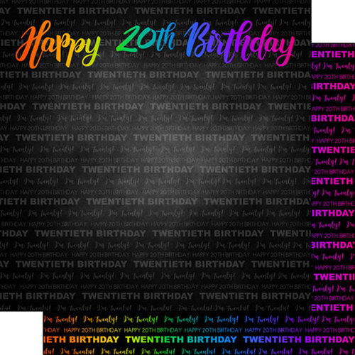 Scrapbook Customs - Neon Birthday Collection - 12 x 12 Double Sided Paper - 20th Birthday