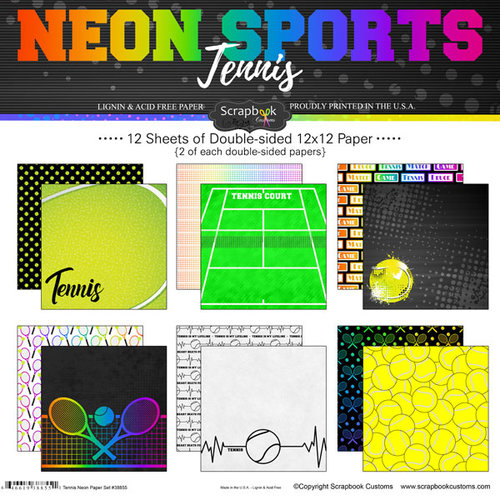 Scrapbook Customs - Neon Sports Collection - 12 x 12 Paper Pack - Tennis