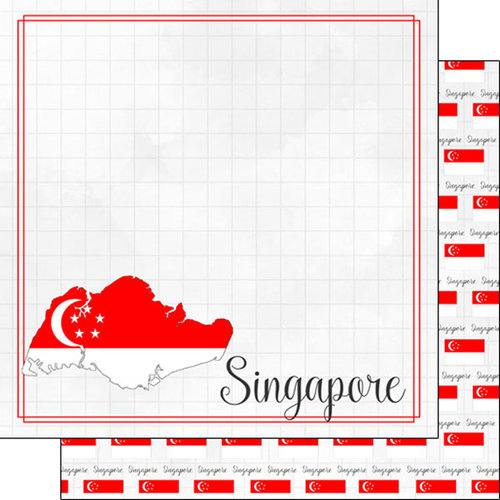 Scrapbook Customs - Adventures Around the World Collection - 12 x 12 Double Sided Paper - Adventure Border - Singapore
