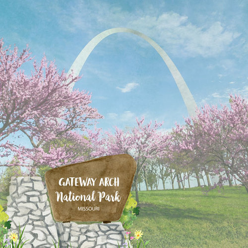 Scrapbook Customs - United States National Parks Collection - 12 x 12 Double Sided Paper - Gateway Arch Watercolor