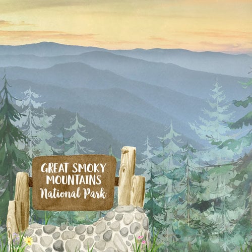 Scrapbook Customs - United States National Parks Collection - 12 x 12 Double Sided Paper - Great Smoky Mountains Watercolor