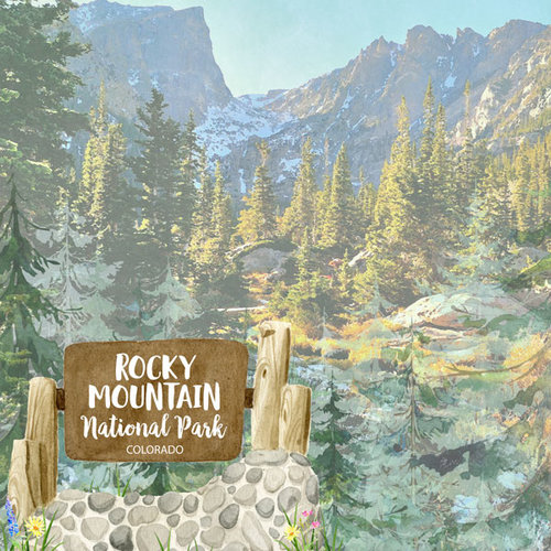 Scrapbook Customs - United States National Parks Collection - 12 x 12 Double Sided Paper - Watercolor - Rocky Mountain