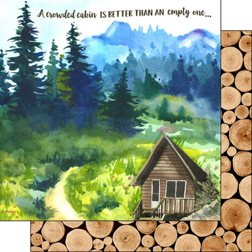 Scrapbook Customs - United States National Parks Collection - 12 x 12 Double Sided Paper - Cabin and Wood Rounds