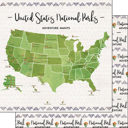 Scrapbook Customs - United States National Parks Collection - 12 x 12 Double Sided Paper - Adventure Awaits