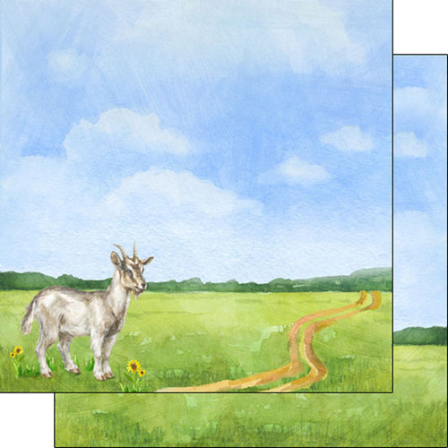 Scrapbook Customs - Farm Watercolor Collection - 12 x 12 Double Sided Paper - Goat