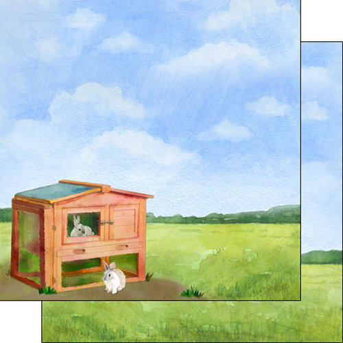 Scrapbook Customs - Farm Watercolor Collection - 12 x 12 Double Sided Paper - Rabbit
