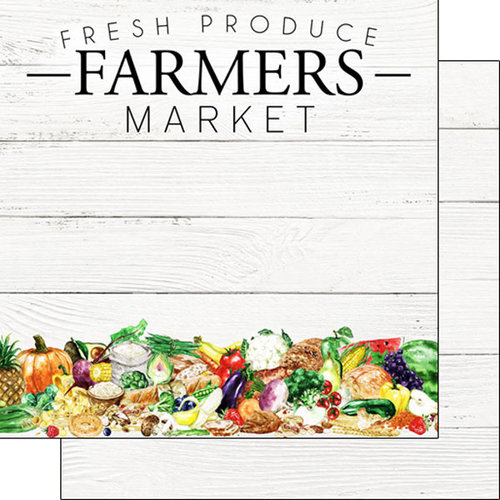 Scrapbook Customs - Farm Watercolor Collection - 12 x 12 Double Sided Paper - Farmers Market