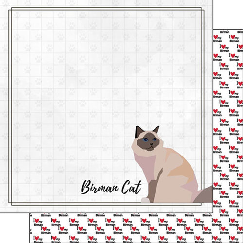 Scrapbook Customs - I Love My Cat Collection - 12 x 12 Double Sided Paper - Birman - Breed