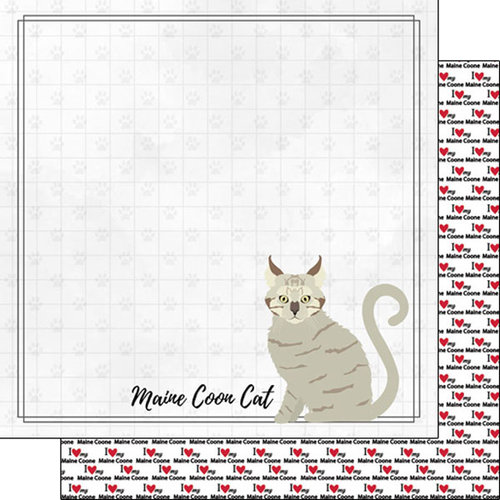 Scrapbook Customs - I Love My Cat Collection - 12 x 12 Double Sided Paper - Maine Coon - Breed