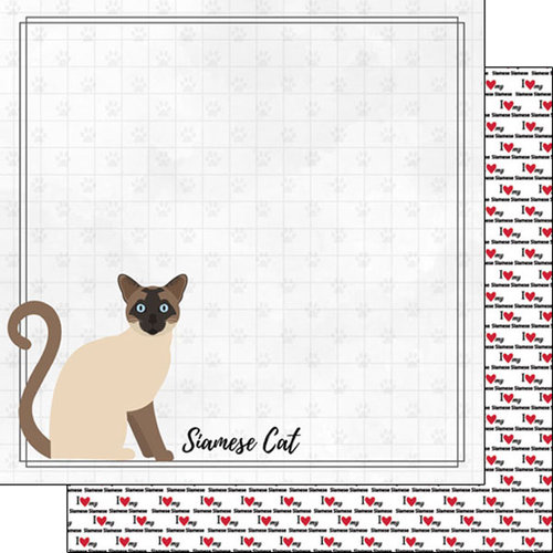 Scrapbook Customs - I Love My Cat Collection - 12 x 12 Double Sided Paper - Siamese - Breed