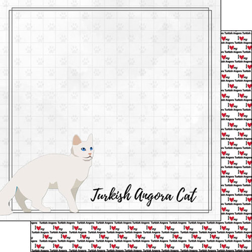 Scrapbook Customs - I Love My Cat Collection - 12 x 12 Double Sided Paper - Turkish Angora - Breed