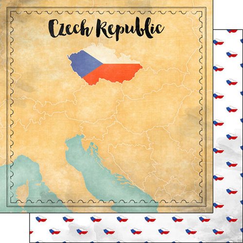 Scrapbook Customs - Sights Collection - 12 x 12 Double Sided Paper - Map - Czech Republic
