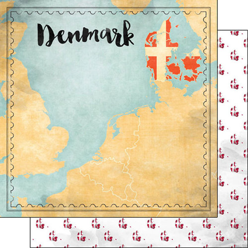 Scrapbook Customs - Sights Collection - 12 x 12 Double Sided Paper - Map - Denmark
