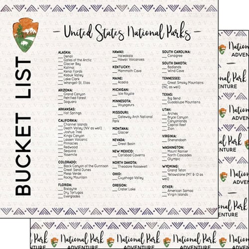 Scrapbook Customs - 12 x 12 Double Sided Paper - National Parks Bucket List