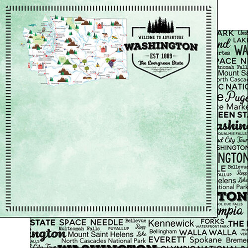 Scrapbook Customs - Postage Map Collection - 12 x 12 Double Sided Paper - Washington