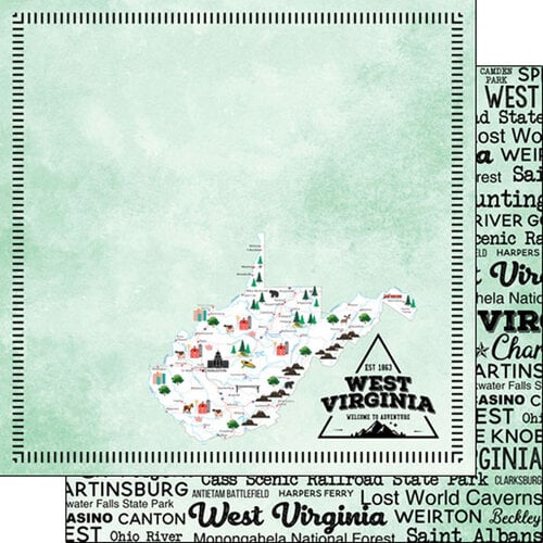 Scrapbook Customs - Postage Map Collection - 12 x 12 Double Sided Paper - West Virginia