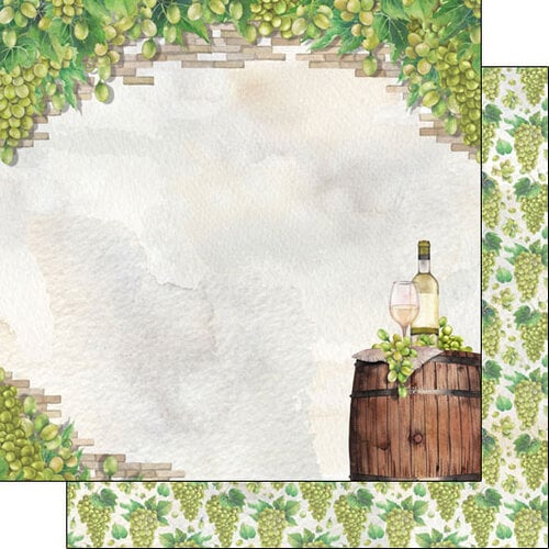 Scrapbook Customs - Drinking Collection - 12 x 12 Double Sided Paper - White Wine Grapes