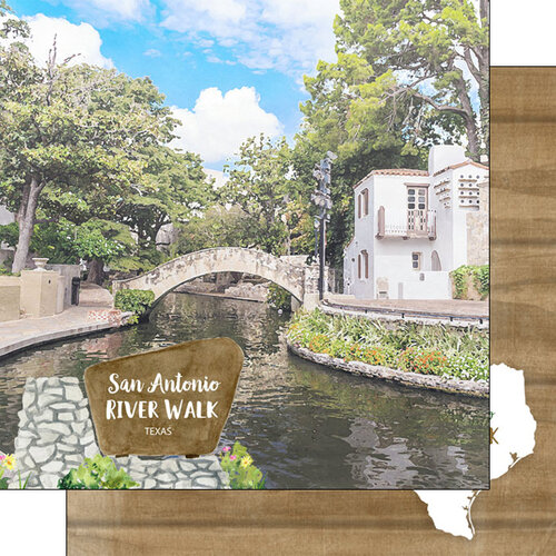 Scrapbook Customs - America the Beautiful Collection - 12 x 12 Double Sided Paper - River Walk San Antonio