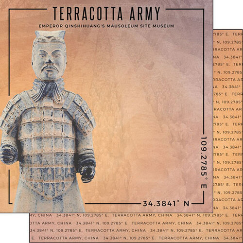 Scrapbook Customs - World Site Coordinates Collection - 12 x 12 Double Sided Paper - China - Terracotta Army