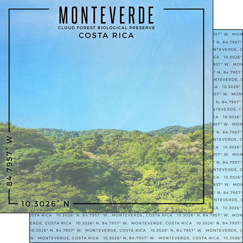 Scrapbook Customs - World Site Coordinates Collection - 12 x 12 Double Sided Paper - Costa Rica - Monteverde