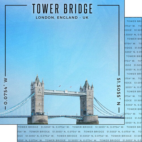 Scrapbook Customs - World Site Coordinates Collection - 12 x 12 Double Sided Paper - England - Tower Bridge
