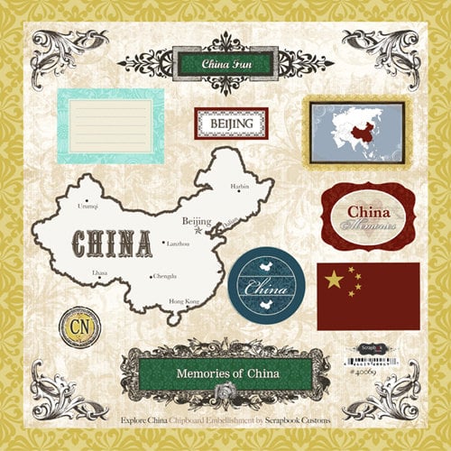 Scrapbook Customs - World Collection - 12 x 12 Laser Cut Chipboard Pieces - China