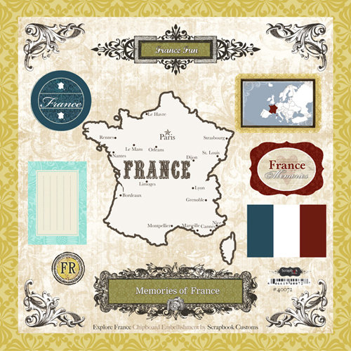 Scrapbook Customs - World Collection - 12 x 12 Laser Cut Chipboard Pieces - France