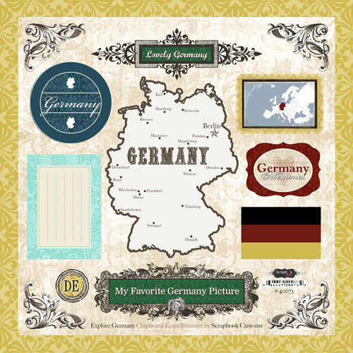 Scrapbook Customs - World Collection - 12 x 12 Laser Cut Chipboard Pieces - Germany