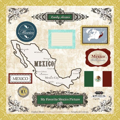 Scrapbook Customs - World Collection - 12 x 12 Laser Cut Chipboard Pieces - Mexico