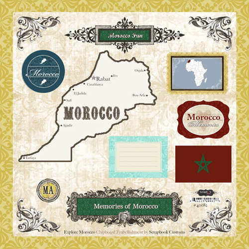 Scrapbook Customs - World Collection - 12 x 12 Laser Cut Chipboard Pieces - Morocco