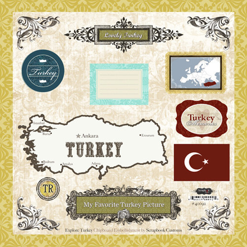 Scrapbook Customs - World Collection - 12 x 12 Laser Cut Chipboard Pieces - Turkey