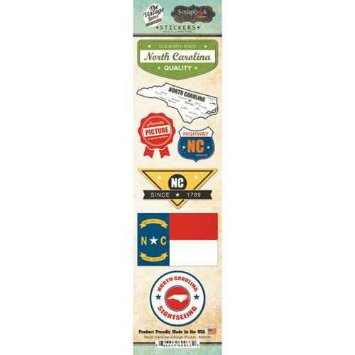 Scrapbook Customs - Vintage Label Collection - Cardstock Stickers - North Carolina Vintage