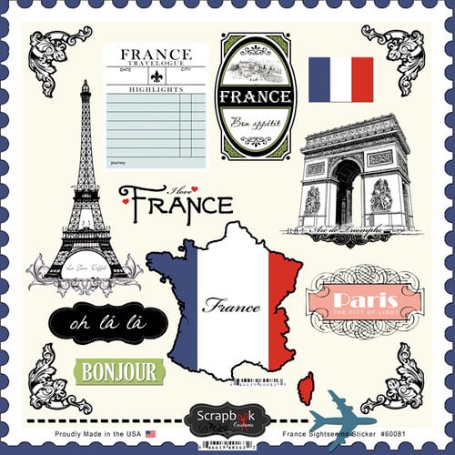 Scrapbook Customs - 12 x 12 Cardstock Stickers - France Sightseeing
