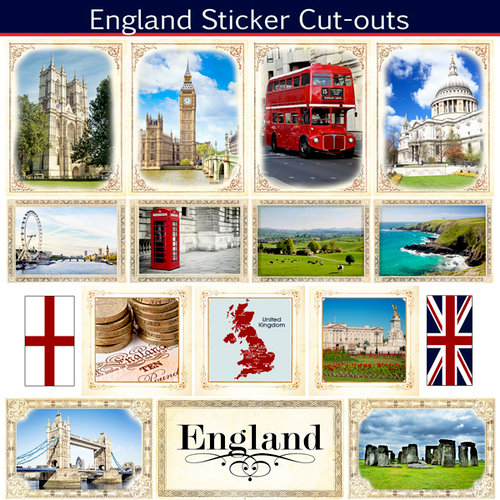 Scrapbook Customs - 12 x 12 Sticker Cut Outs - England Sightseeing