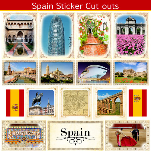 Scrapbook Customs - 12 x 12 Sticker Cut Outs - Spain Sightseeing
