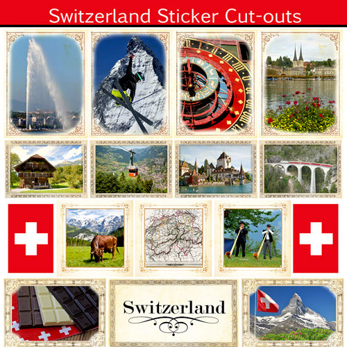 Scrapbook Customs - 12 x 12 Sticker Cut Outs - Switzerland Sightseeing