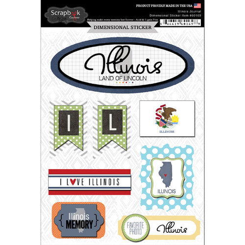 Scrapbook Customs - Travel Photo Journaling Collection - 3 Dimensional Stickers - Illinois