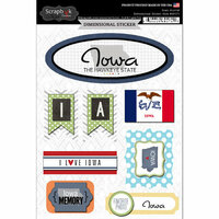 Scrapbook Customs - Travel Photo Journaling Collection - 3 Dimensional Stickers - Iowa