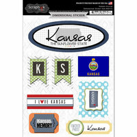 Scrapbook Customs - Travel Photo Journaling Collection - 3 Dimensional Stickers - Kansas